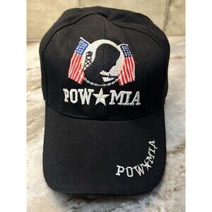POW MIA BLACK ADJUSTABLE HAT PRISONER OF WAR MISSING IN ACTION CAP STRAPBACK